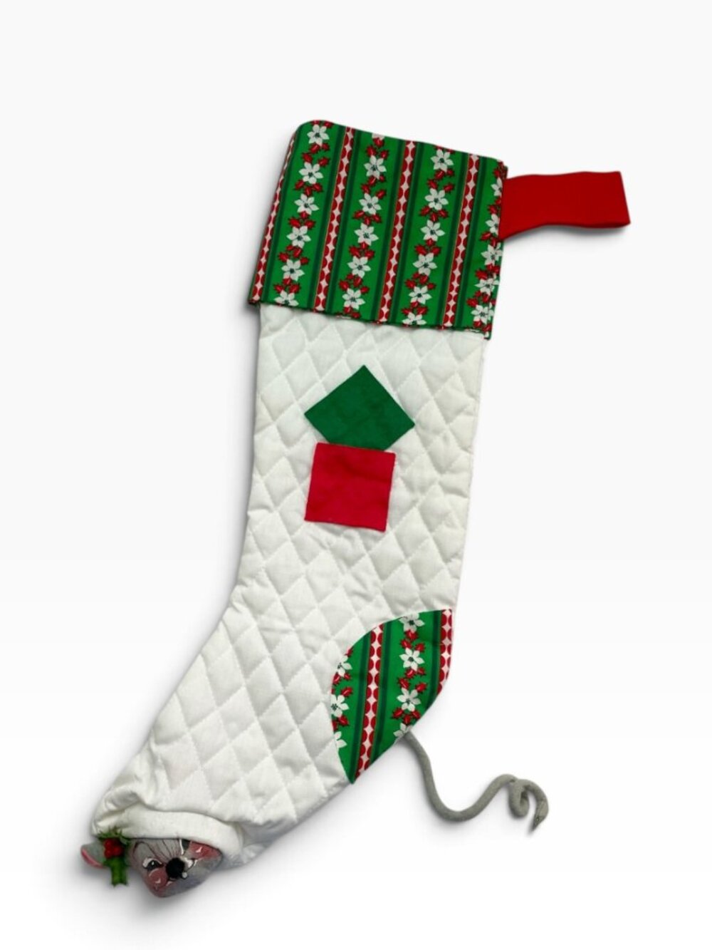Annalee Christmas Stocking Holiday 19" Tall Peeking Mouse Quilted Vintage 1969